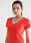 U.S. Polo Assn. V Yaka Düz Kırmızı Kadın T-Shirt TV0123_19