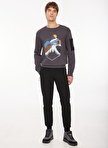 Discovery Expedition Füme Erkek Bisiklet Yaka Relaxed Fit Baskılı Sweatshirt D3WM-SWT38