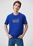 Mavi Bisiklet Yaka Düz Saks T-Shirt M066842-70896_MAVİ LOGO TİŞÖRT