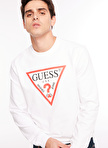 Guess Bisiklet Yaka Beyaz Erkek Sweatshırt AUDLEY CN FLEECE - ORGANIC CLEAR ST