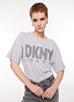 Dkny Jeans Gri Kadın Bisiklet Yaka Truvakar Kol Baskılı T-Shirt E3ITCUSB