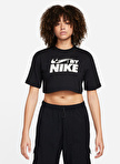 Nike Siyah Kadın Bisiklet Yaka T-Shirt FZ4635-010-W NSW CROP TEE GLS