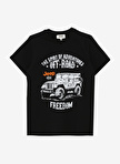 Jeep Siyah Erkek Çocuk Bisiklet Yaka Relaxed Baskılı T-Shirt C4SB-TST4041.