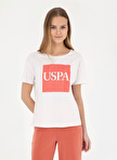 U.S. Polo Assn. Bisiklet Yaka Ekru Kadın T-Shirt GARNI