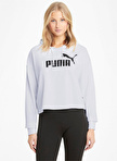 Puma 58687002 ESS Cropped Logo Hoodie TR Kadın Beyaz Kapüşon Yaka Normal Kalıp Sweatshirt