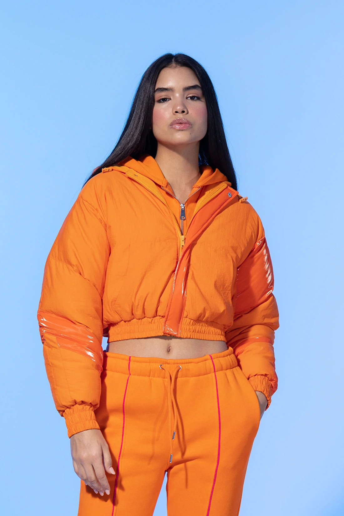 Glossy Y2K Orange Puffer Coat