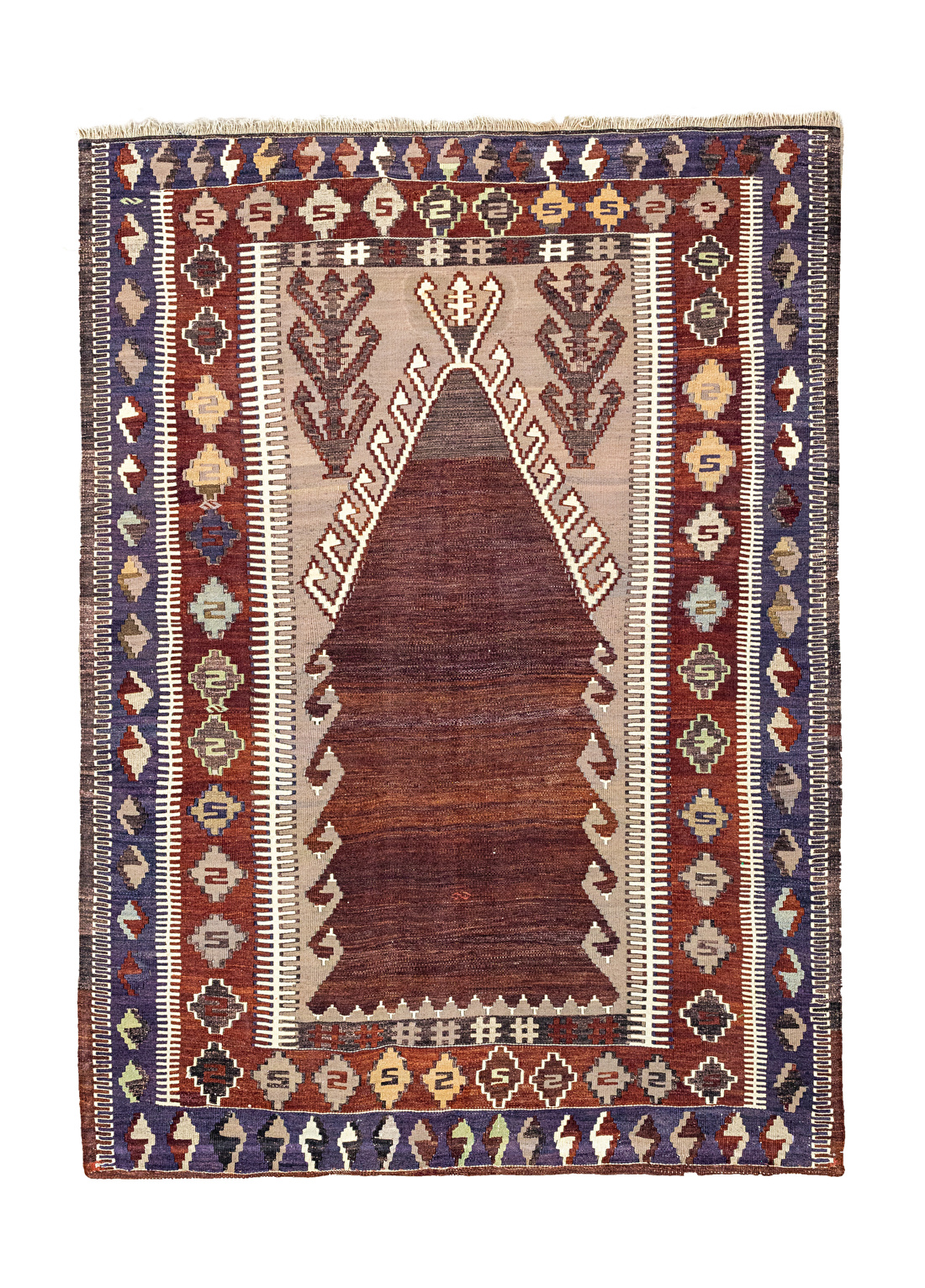 Tela El Dokuma Bordo İnce Kilim 126x174