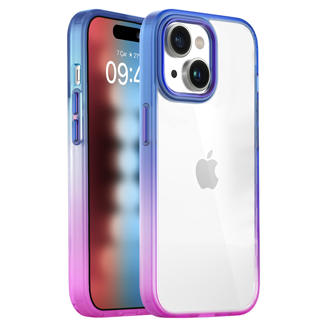 Buff iPhone 15 Air Bumper Rainbow Kılıf Pembe Mavi