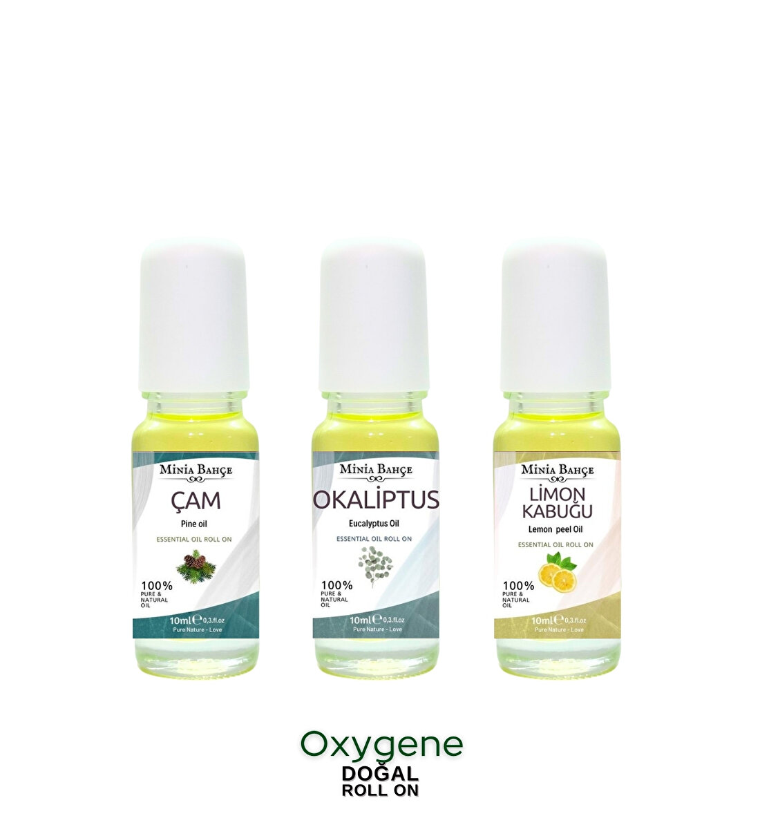 Doğal Roll on, Oksijen Seti, Çam ağacı, Okaliptus ve Lİmon Kabuğu Uçucu Yağı, 10ml x 3