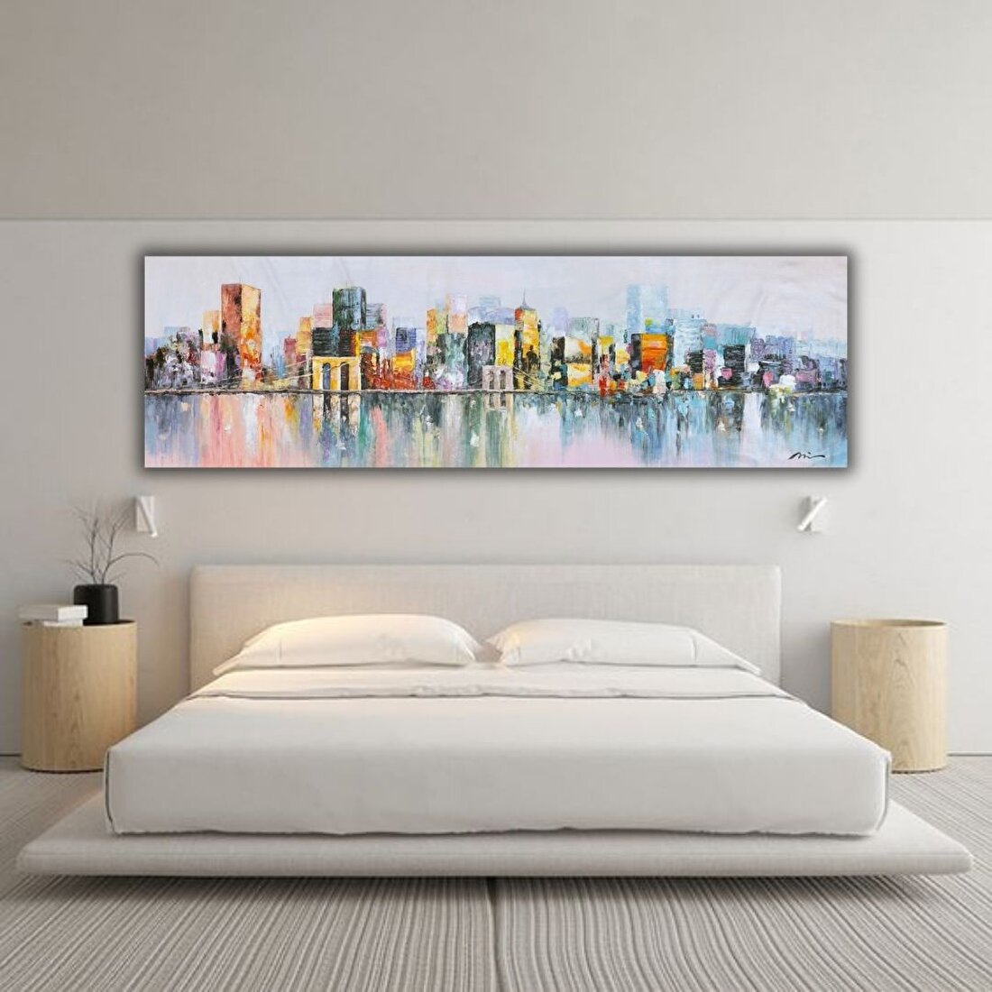 Yatak Arkası Şehir El Yapımı Yağlı Boya Tablo 164x59cm