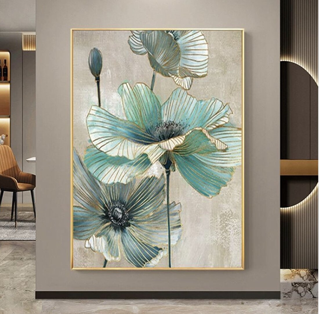 Çiçek Soyut El Yapımı Yağlı Boya Tablo 65x65cm