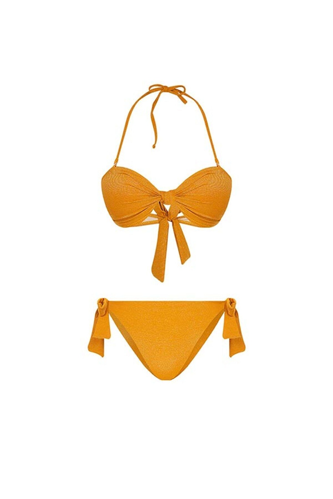 Parlak Kumaş Straplez Bikini Takımı