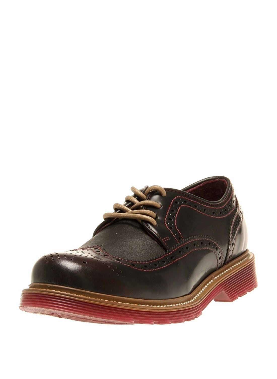 Greyder Bağcıklı Yuvarlak Burun Kırmızı Kısa Topuklu Kahverengi Kadın Ayakkabı