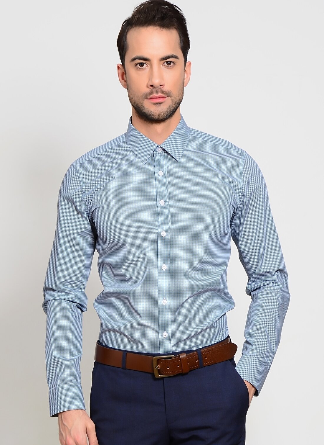 Network Klasik Yaka Uzun Kol Slim Fit Mavi Erkek Gömlek