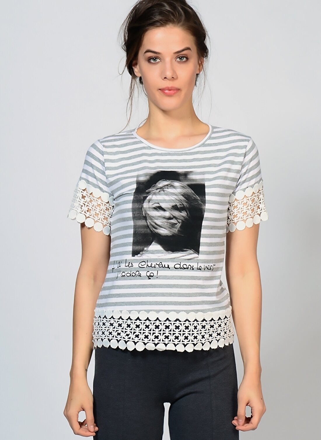 Brigitte Bardot Gri Kadın T-Shirt BB48050