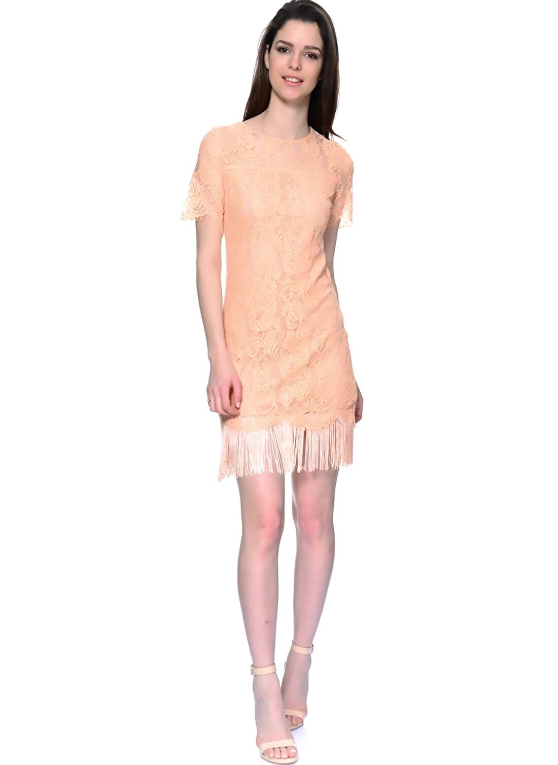 As By Anne Smith Dantelli Mini Püskül Detaylı Kadın Gece Elbisesi