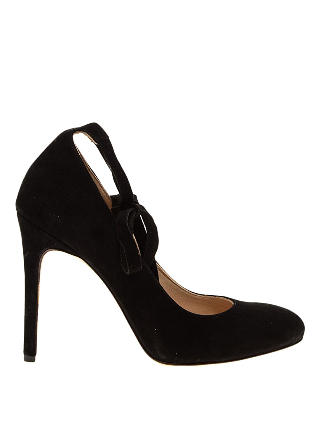 House Of Camellia 62DER LIEKSA Yüksek Topuk Kösele Taban Deri Siyah Kadın Topuklu Ayakkabı