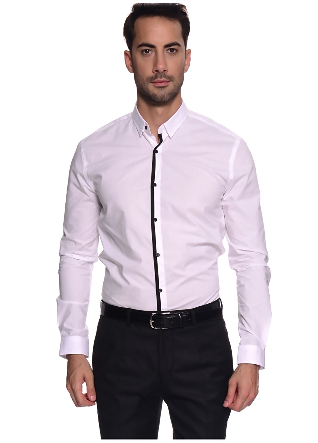 Penford Düğmeli Yaka Uzun Kol Slim Fit Pamuklu Beyaz Erkek Gömlek