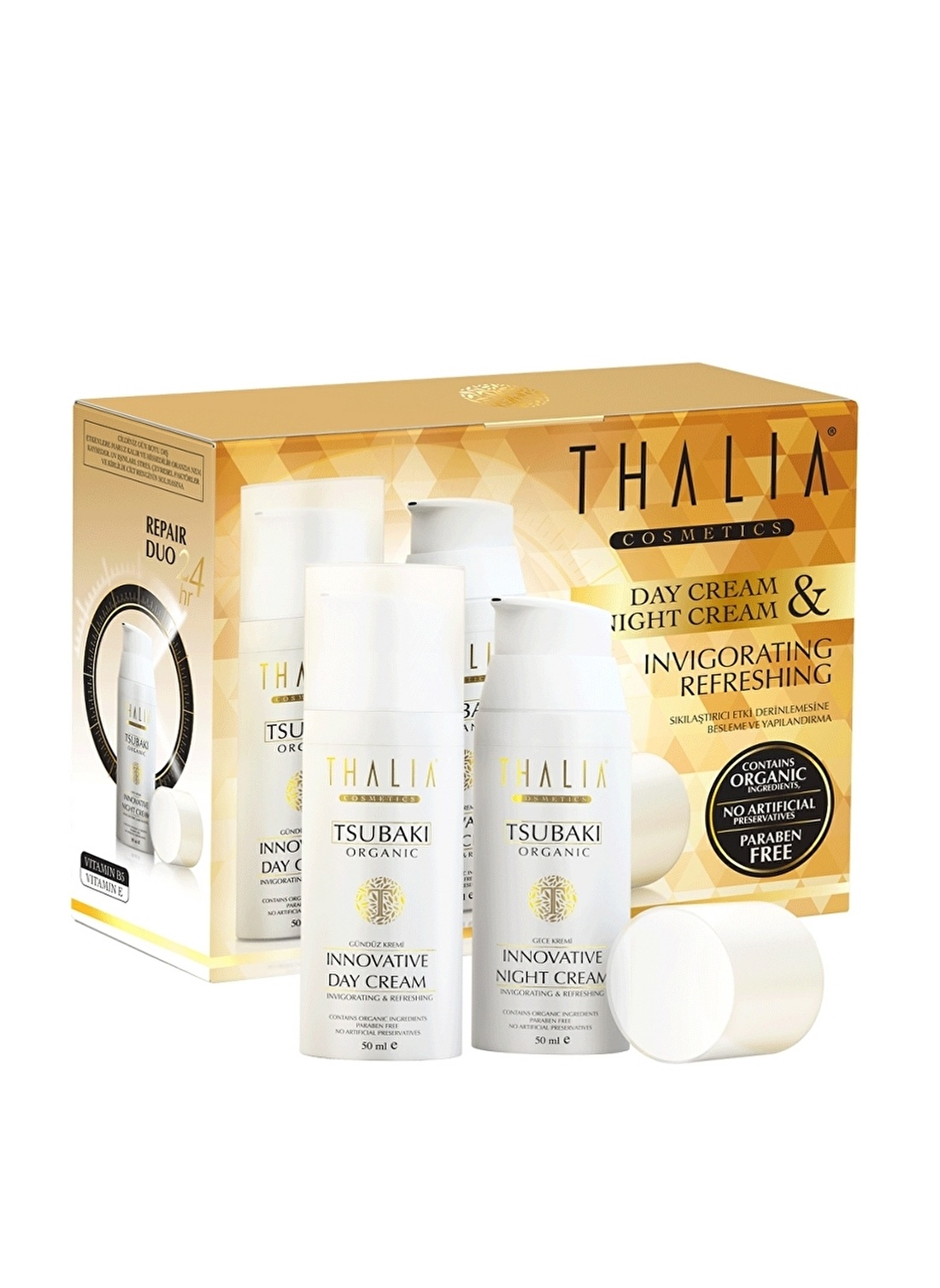 Thalia Organik 2'Li Set 50 Ml X 2 Adet Cilt Tsubaki Yağlı Gece-Gündüz Yüz Bakımkremi