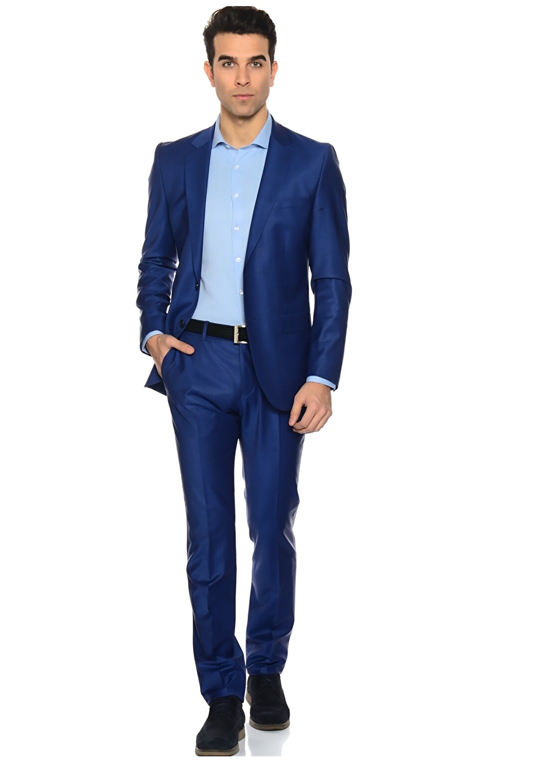 Beymen Business Slim Fit Yünlü Saks Mavi Erkek Takım Elbise
