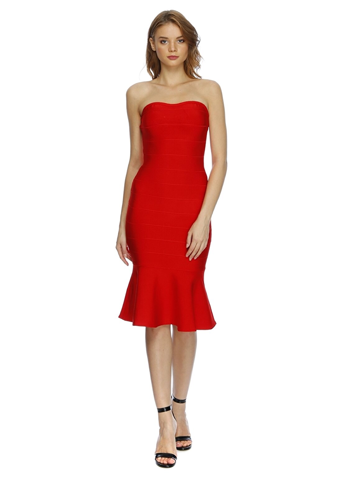Lydc Straplez Kırmızı Kadın Elbise