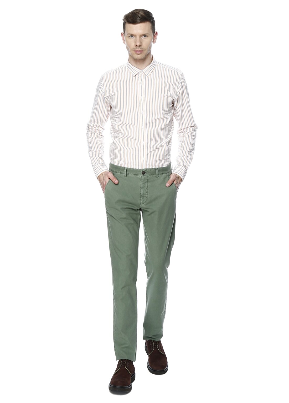 North Of Navy Yeşil Boru Paça Armürlü Klasik Pantolon