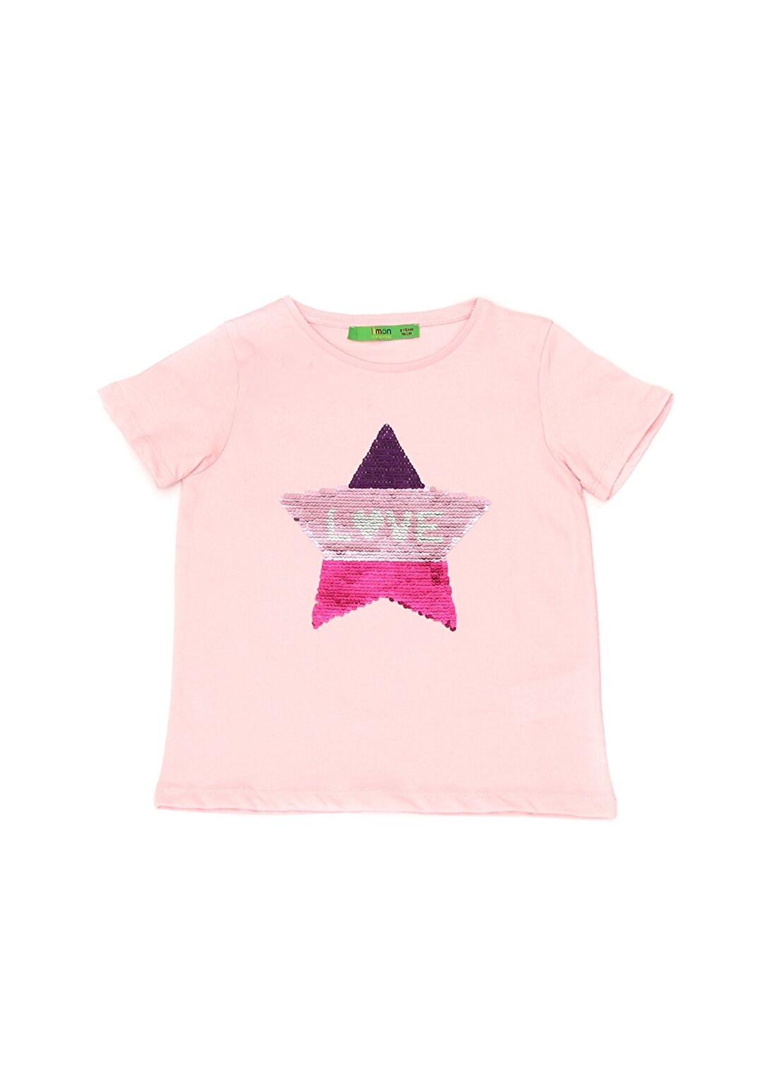 Limon Kız Çocuk Çift Desenli Pullu Pembe T-Shirt