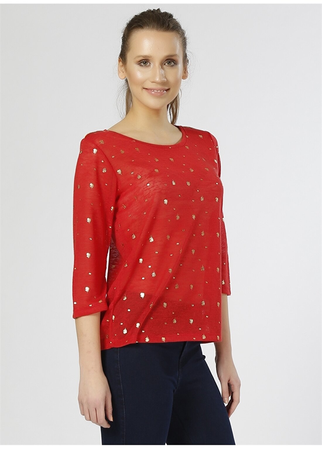 Limon Jaffna Desenli Kırmızı Kadın T-Shirt