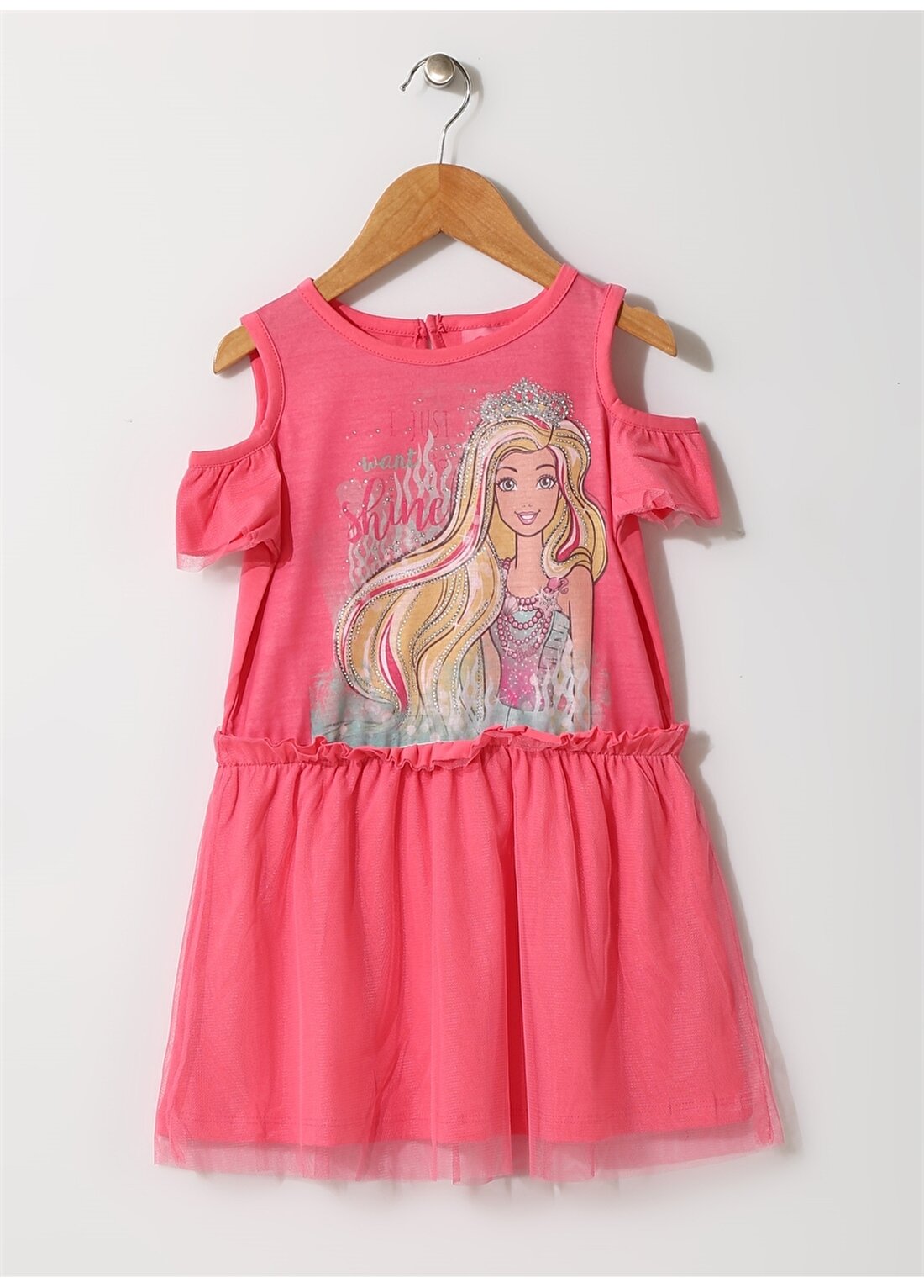 Barbie Kız Çocuk Karakter Baskılı Fuşya Elbise