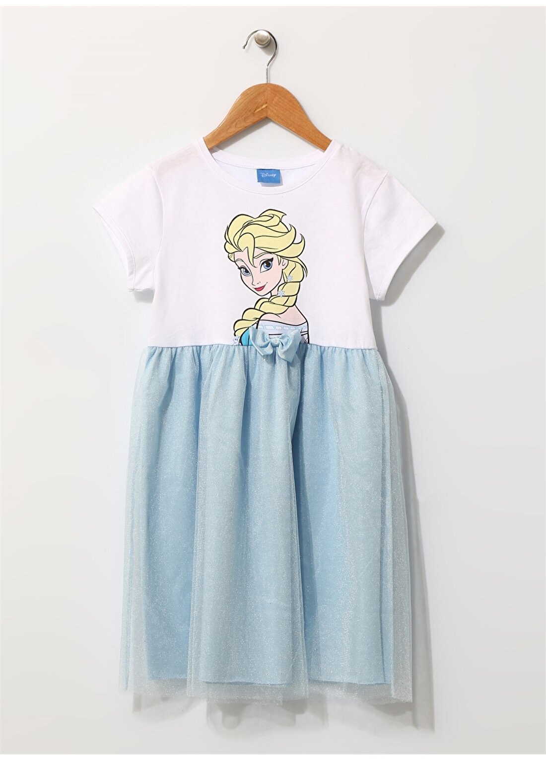 Limon Çocuk Karakter Baskılı Tüllü Beyaz - Mavi Elbise
