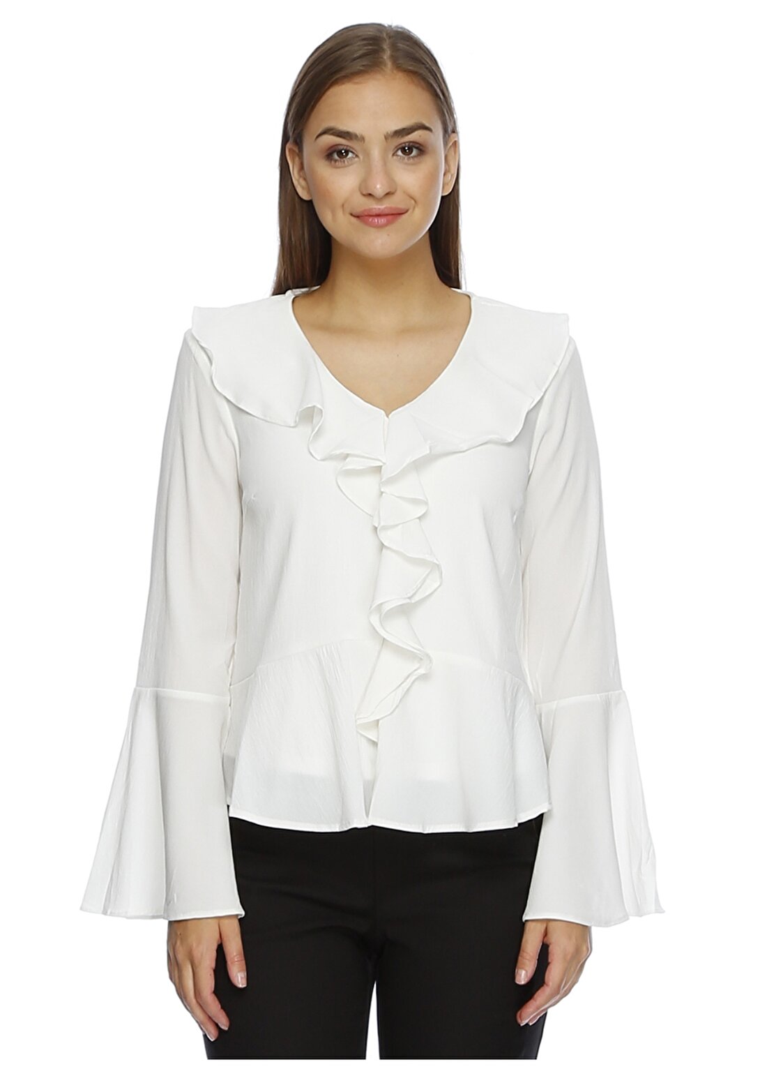 Vero Moda Fırfırlı Yaka Beyaz Bluz