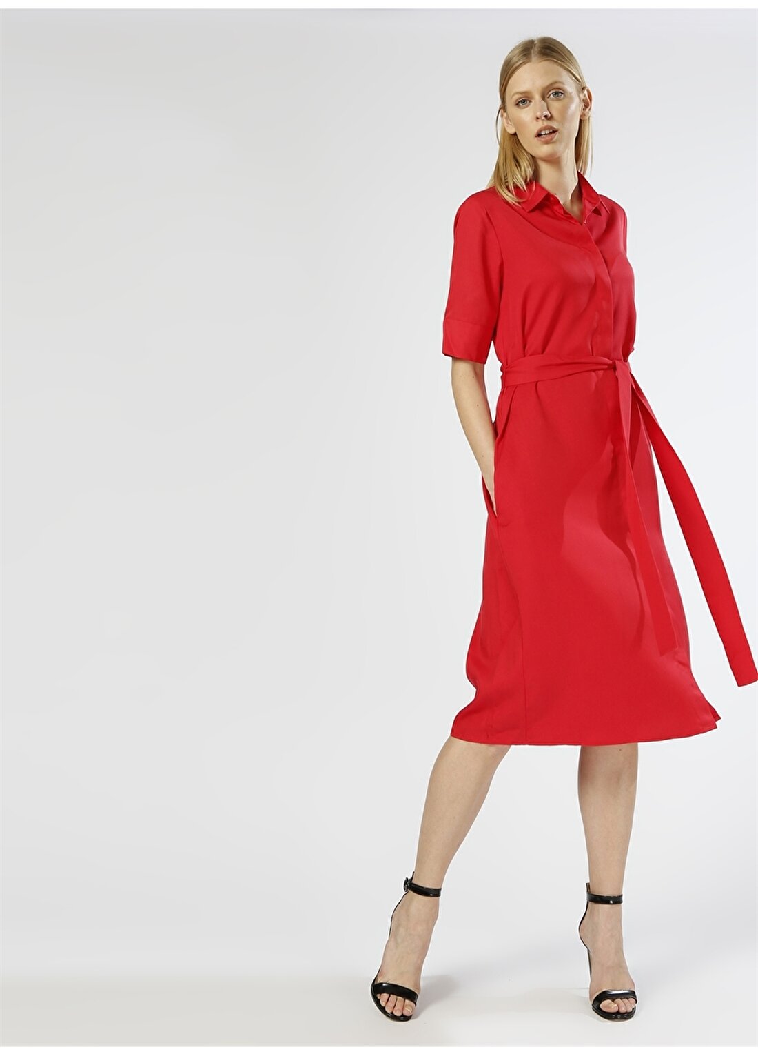 Beymen Studio Düğmeli Kırmızı Elbise