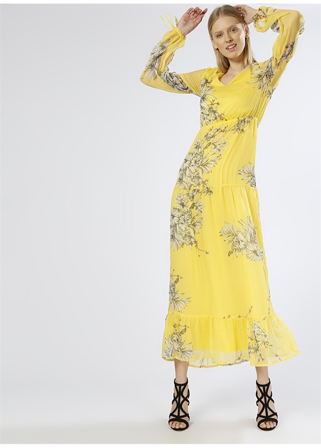 Vero Moda Çiçek Desenli Sarı Elbise