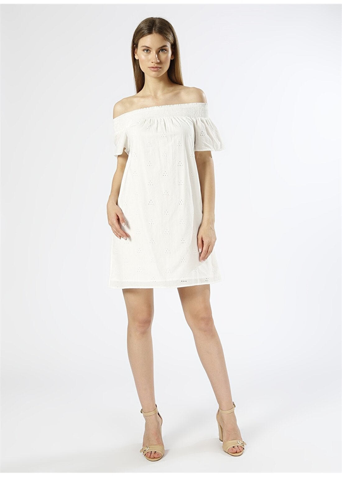 Vero Moda Kayık Yaka Beyaz Elbise