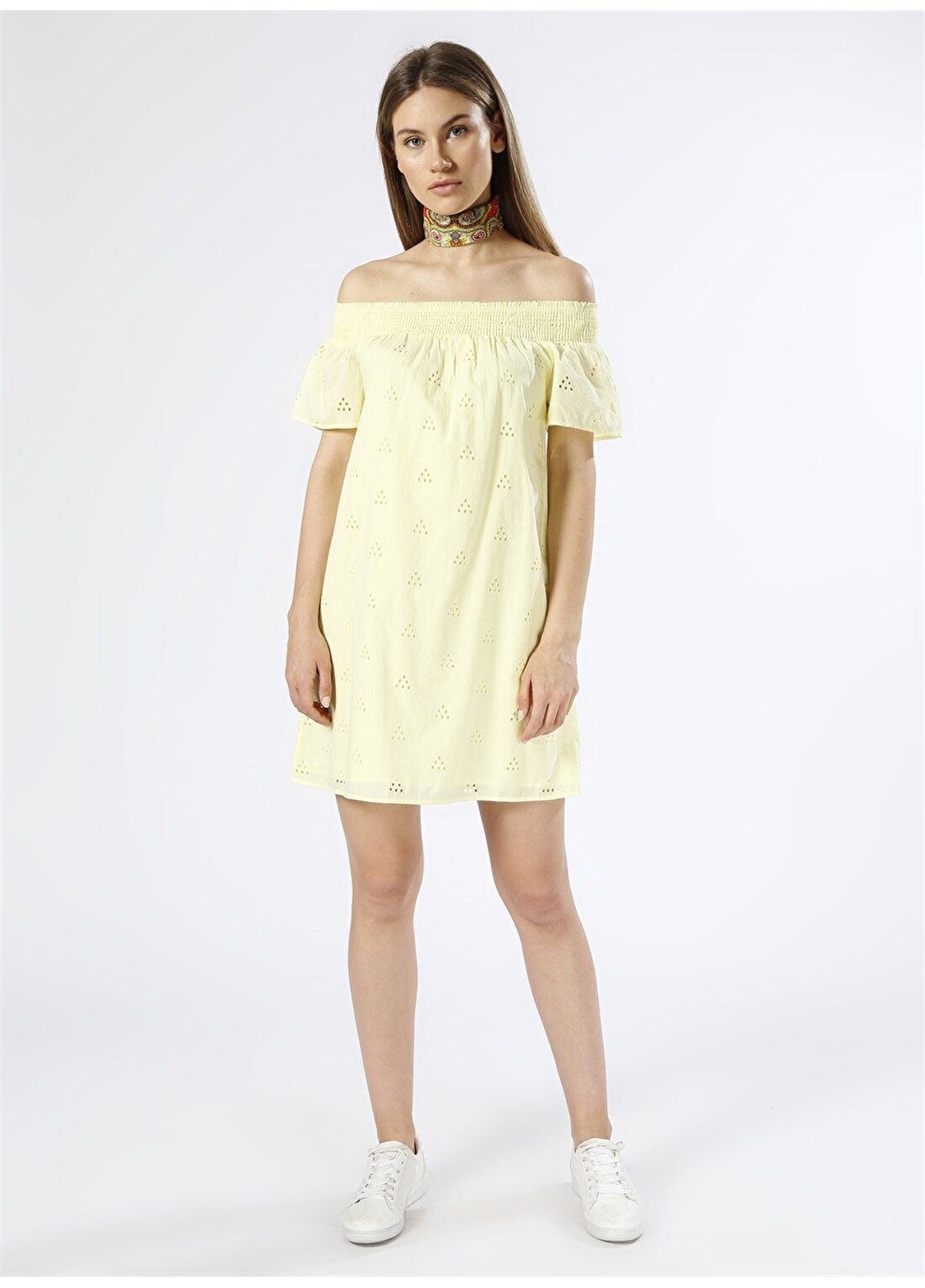 Vero Moda Kayık Yaka Sarı Elbise
