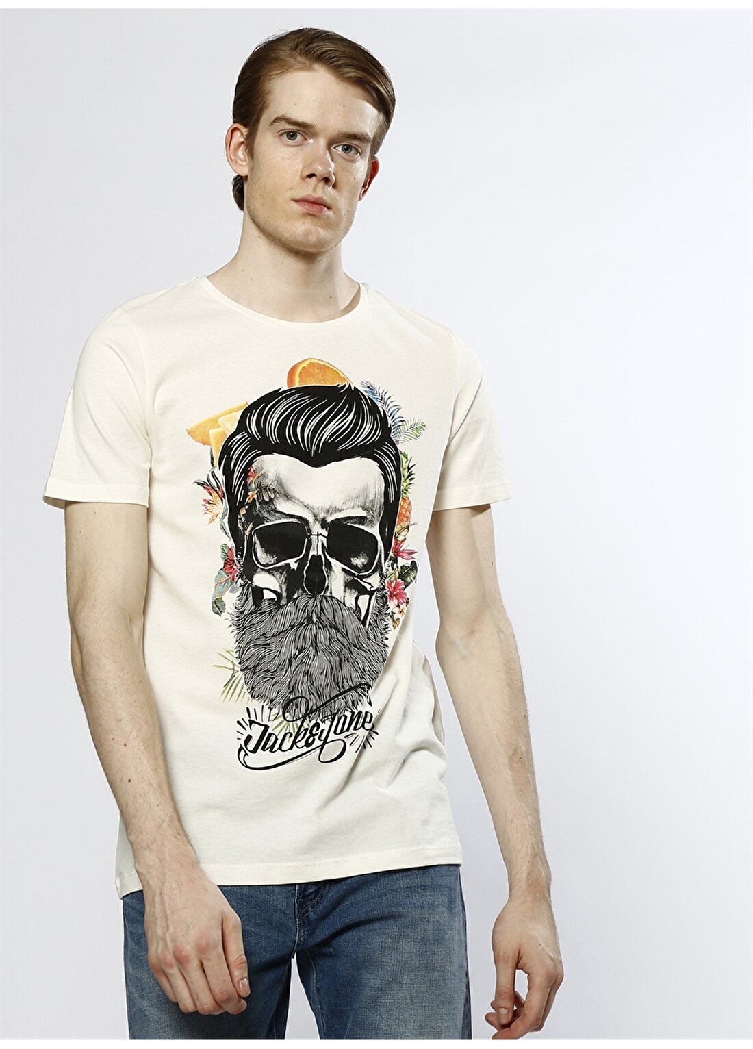 Jack & Jones Beyaz Kuru Kafa Baskılı T-Shirt