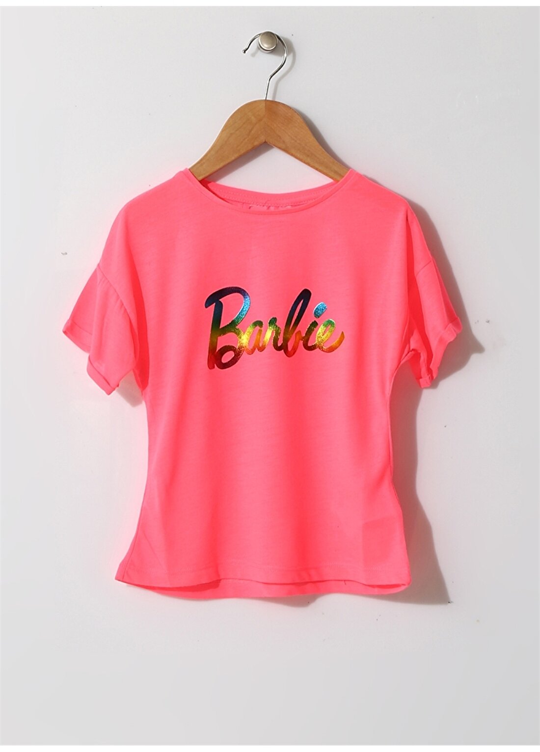 Barbie Kız Çocuk Yazılı Bisiklet Yaka Pembe T-Shirt