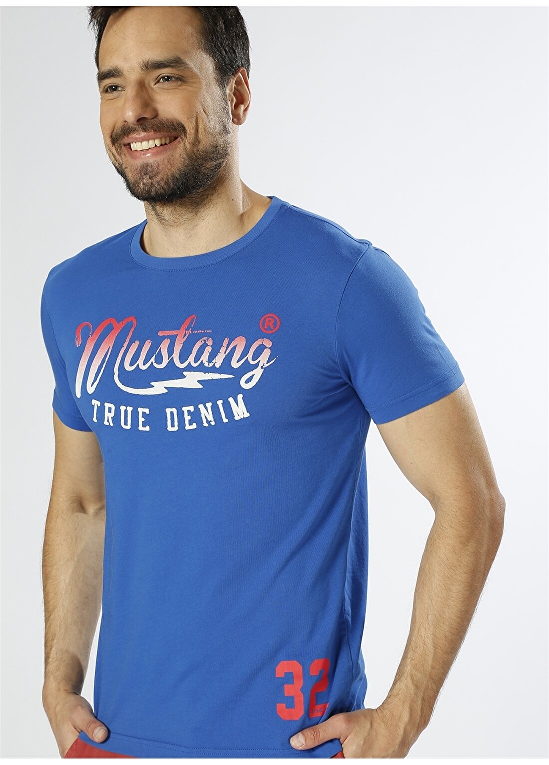 Mustang Baskılı Saks T-Shirt