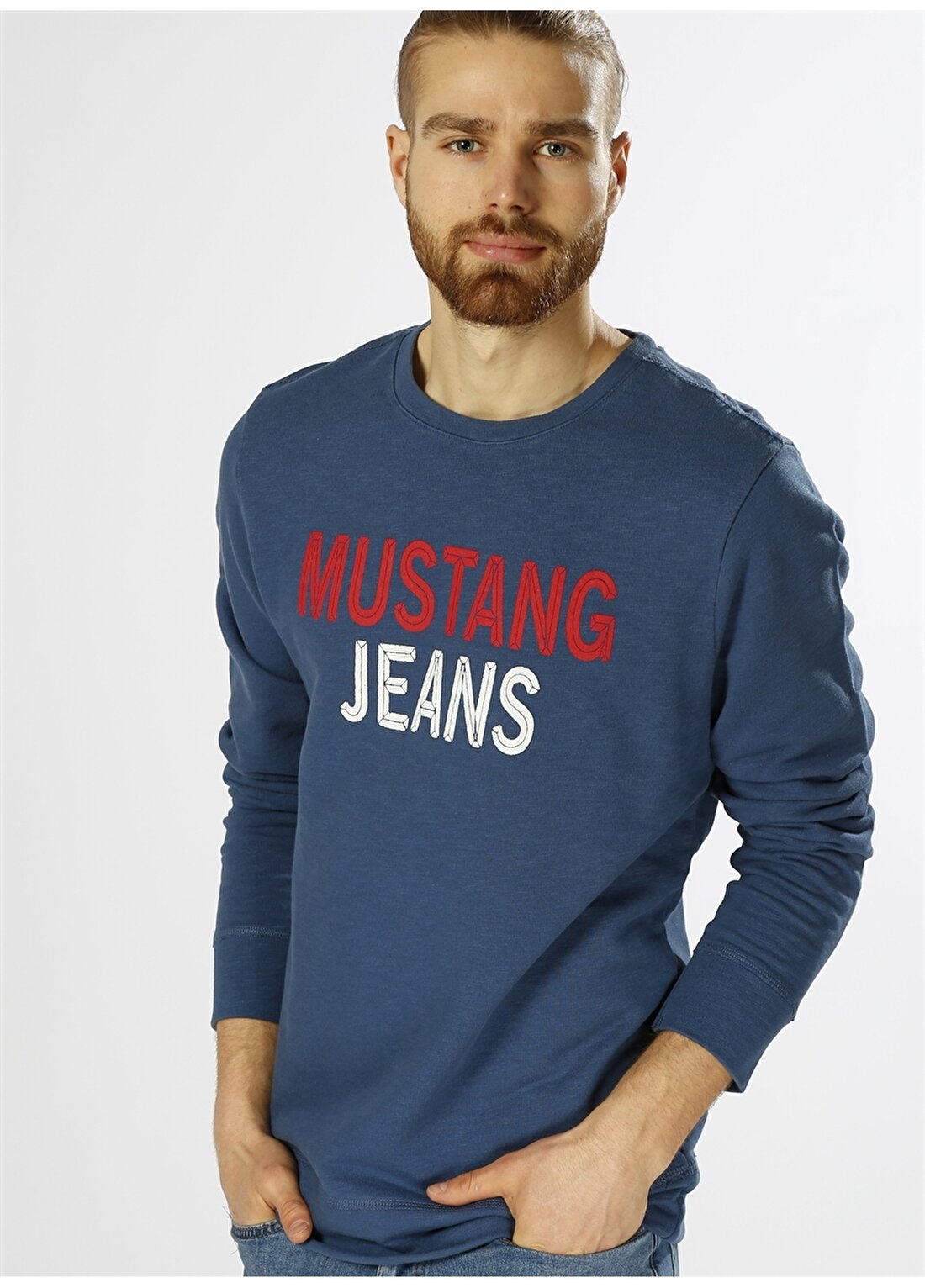 Mustang Baskılı Açık Mavi Sweatshirt