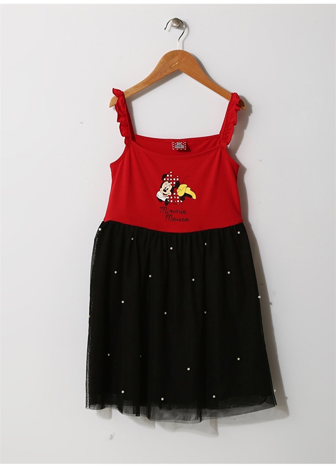 Limon Kız Çocuk Mickey Mouse Baskılı Kırmızı-Siyah Tüllü Elbise