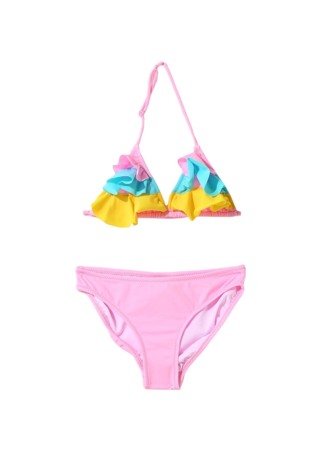 Limon Kız Çocuk Fırfırlı Renkli Bikini Takım