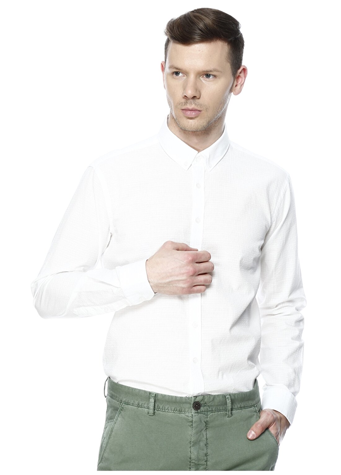 George Hogg Beyaz Modern Fit Kareli Gömlek