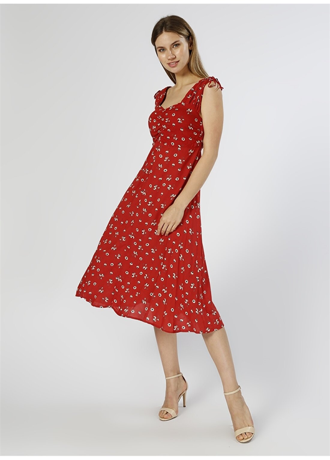 Koton Çiçek Desenli Kırmızı Elbise