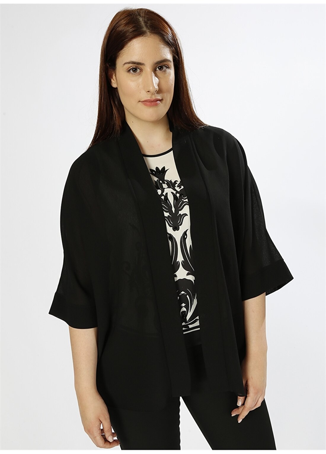 Ekol Kimono Form Siyah Şifon Ceket
