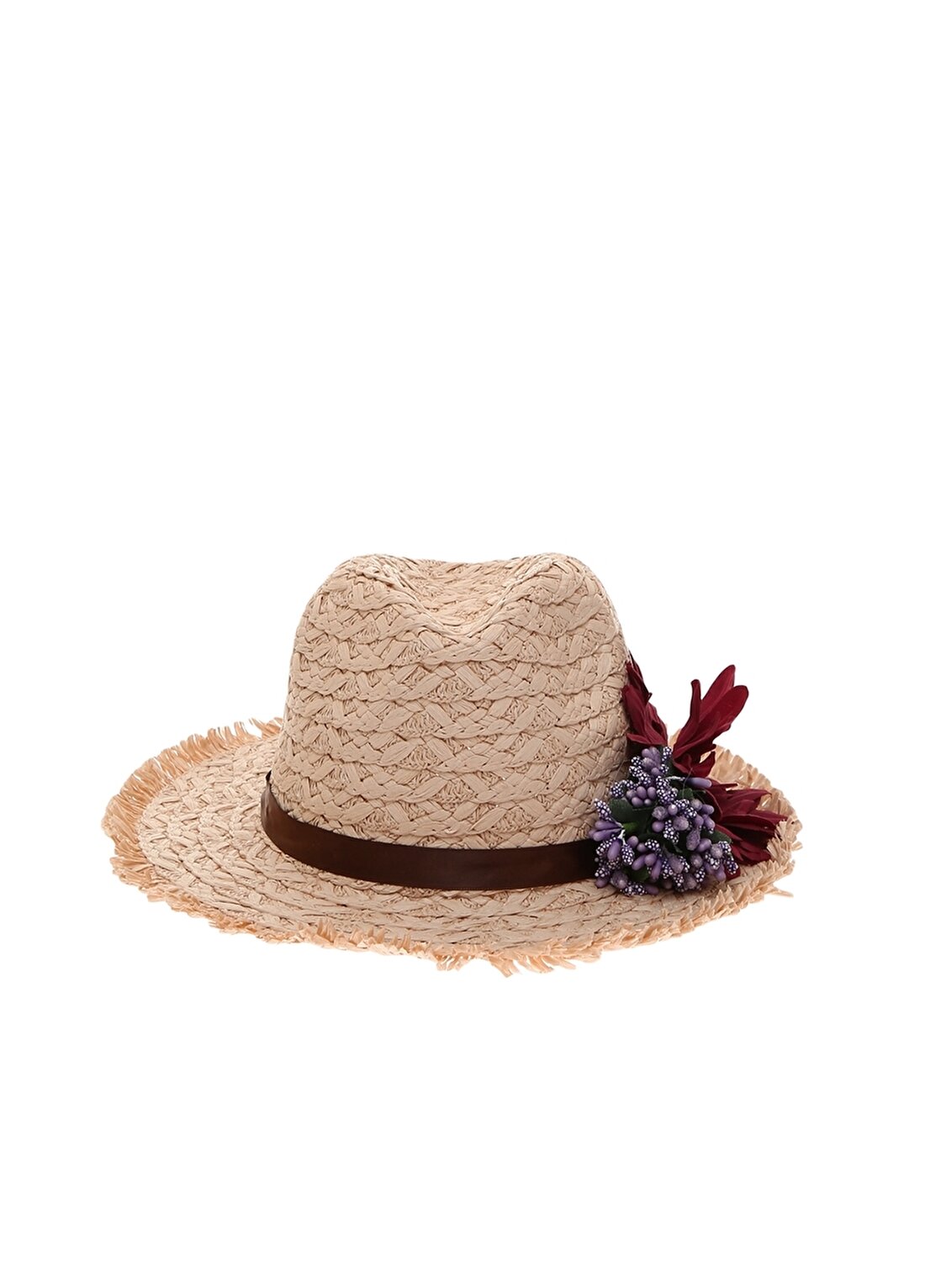 Bay Şapkaci Çiçekli Kahverengi Şapka