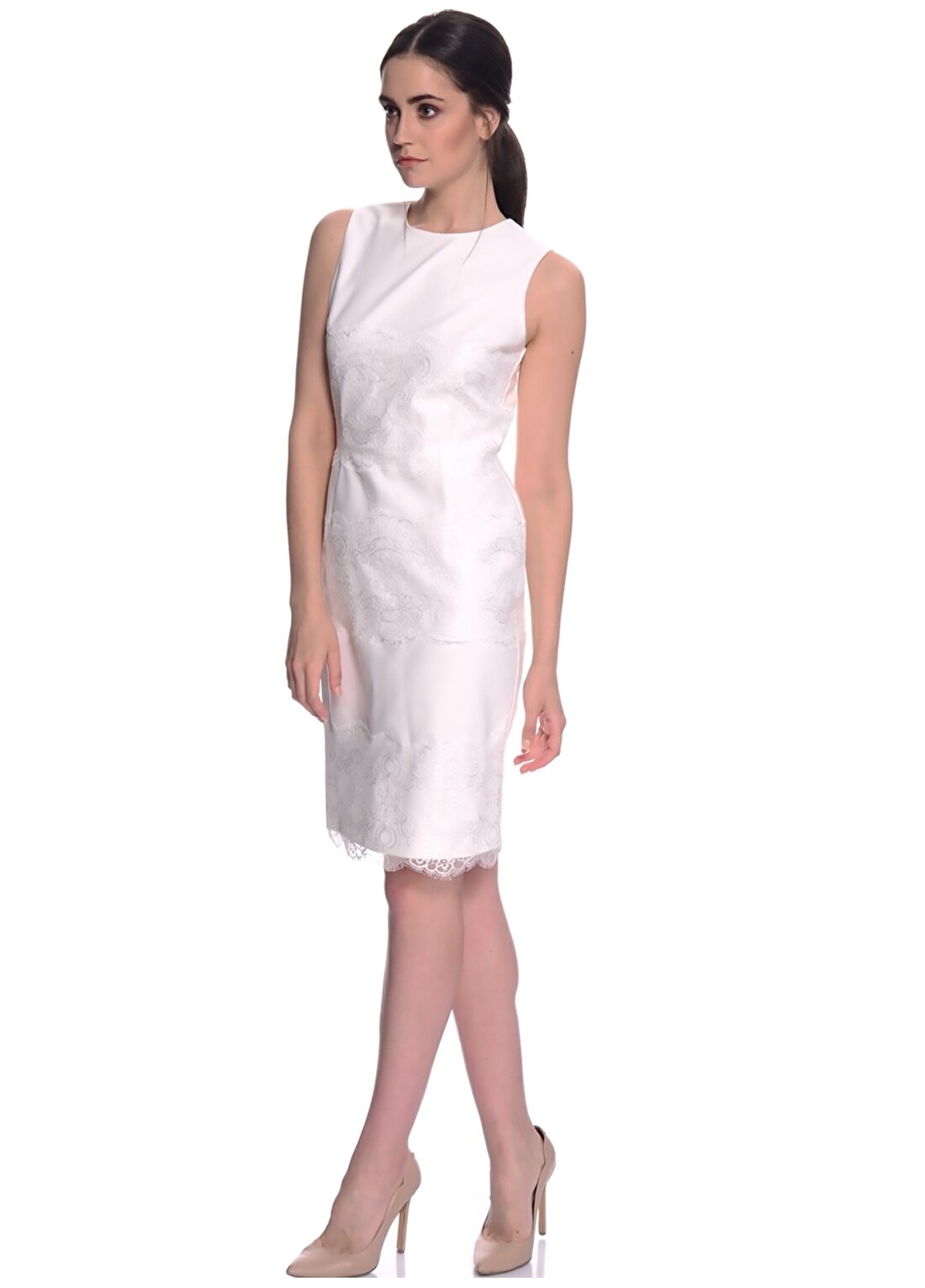 House Of Camellia Dar Kesim Beyaz Kadın Elbise