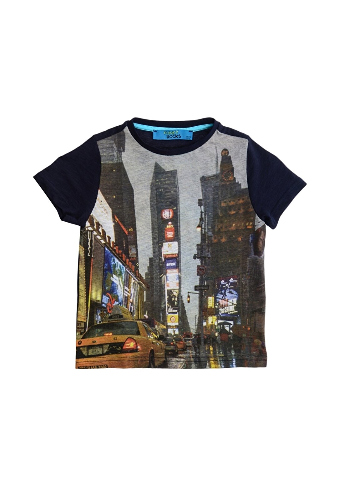 Funky Rocks GEO08 Koyu Lacivert Dijitalbaskı Desenli Erkek Çocuk T-Shirt