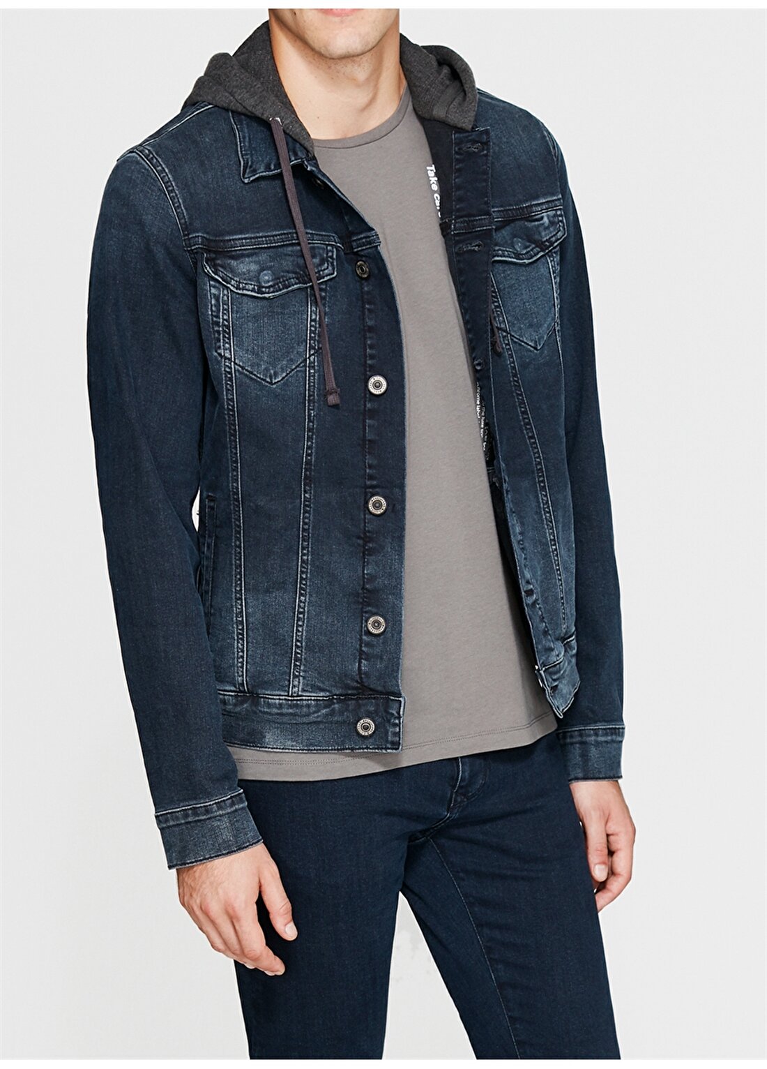 Mavi Brandon Vintage Kapüşonlu Jean Ceket