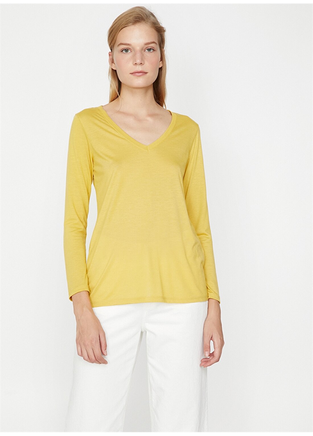 Koton V Yaka Sarı T-Shirt