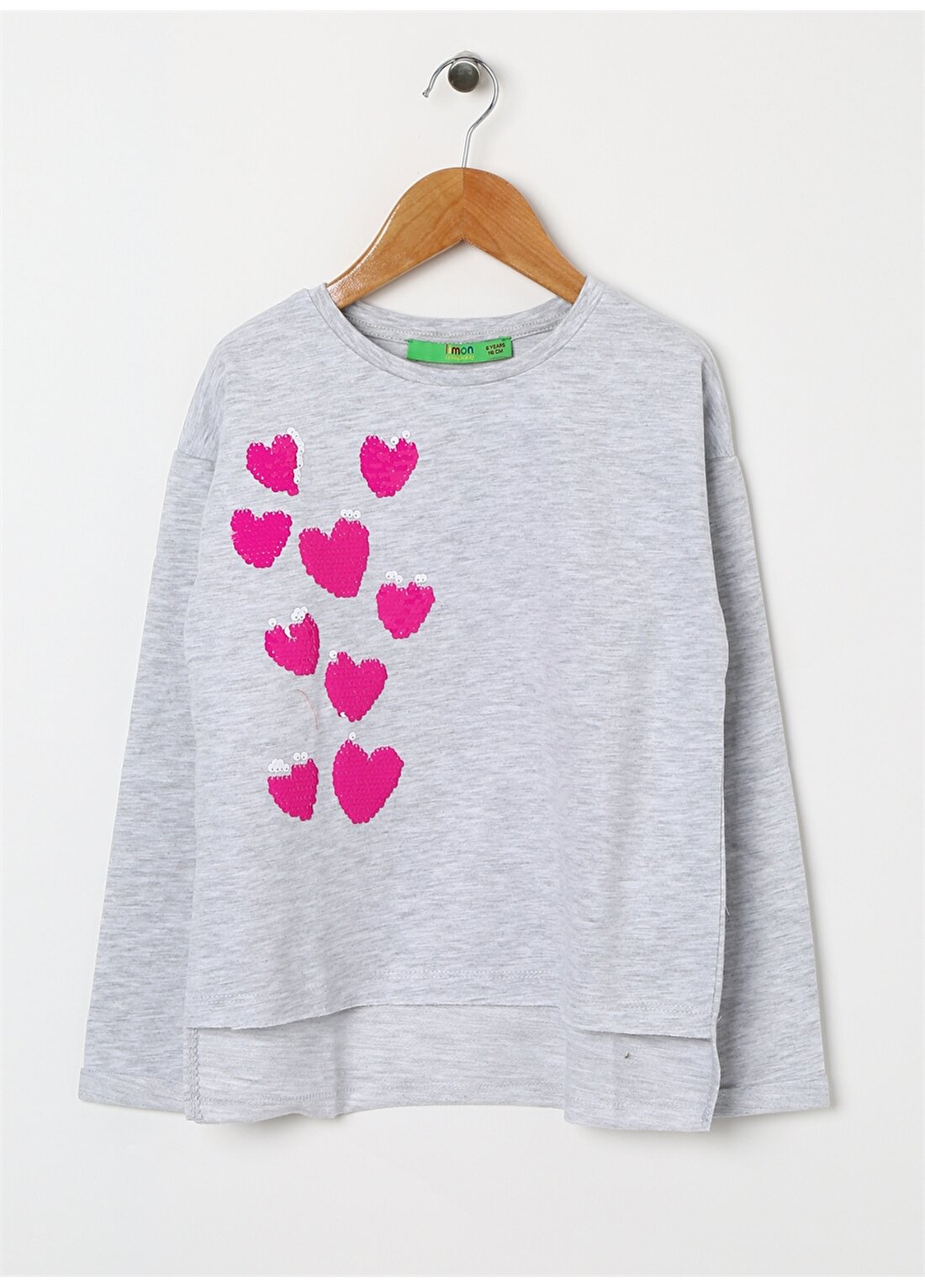 Limon Kız Çocuk Kalpli Pul İşlemeli Sweatshirt